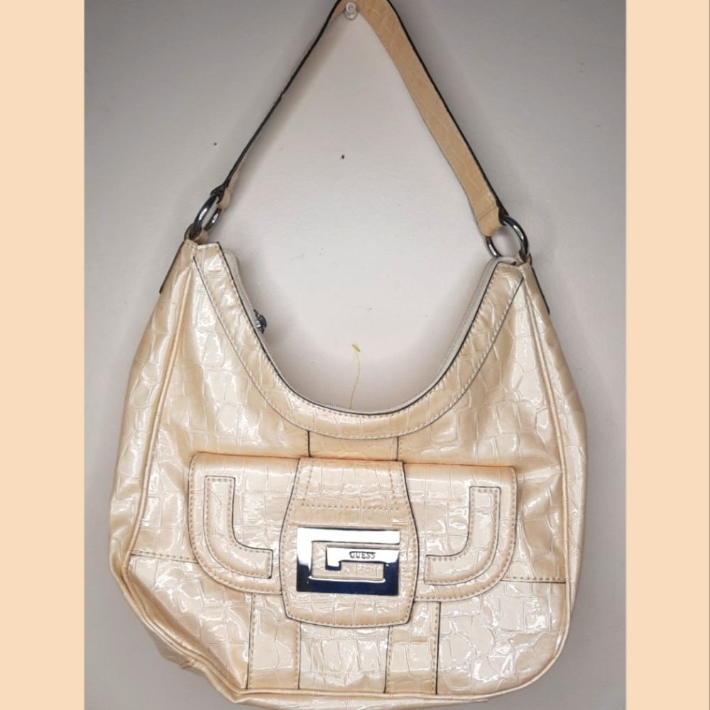 Guess Cream Faux Alligator Leather Shoulder Bag